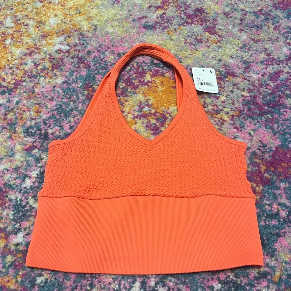 NWT FP Movement Coral Strands Seamless V Neck Crop